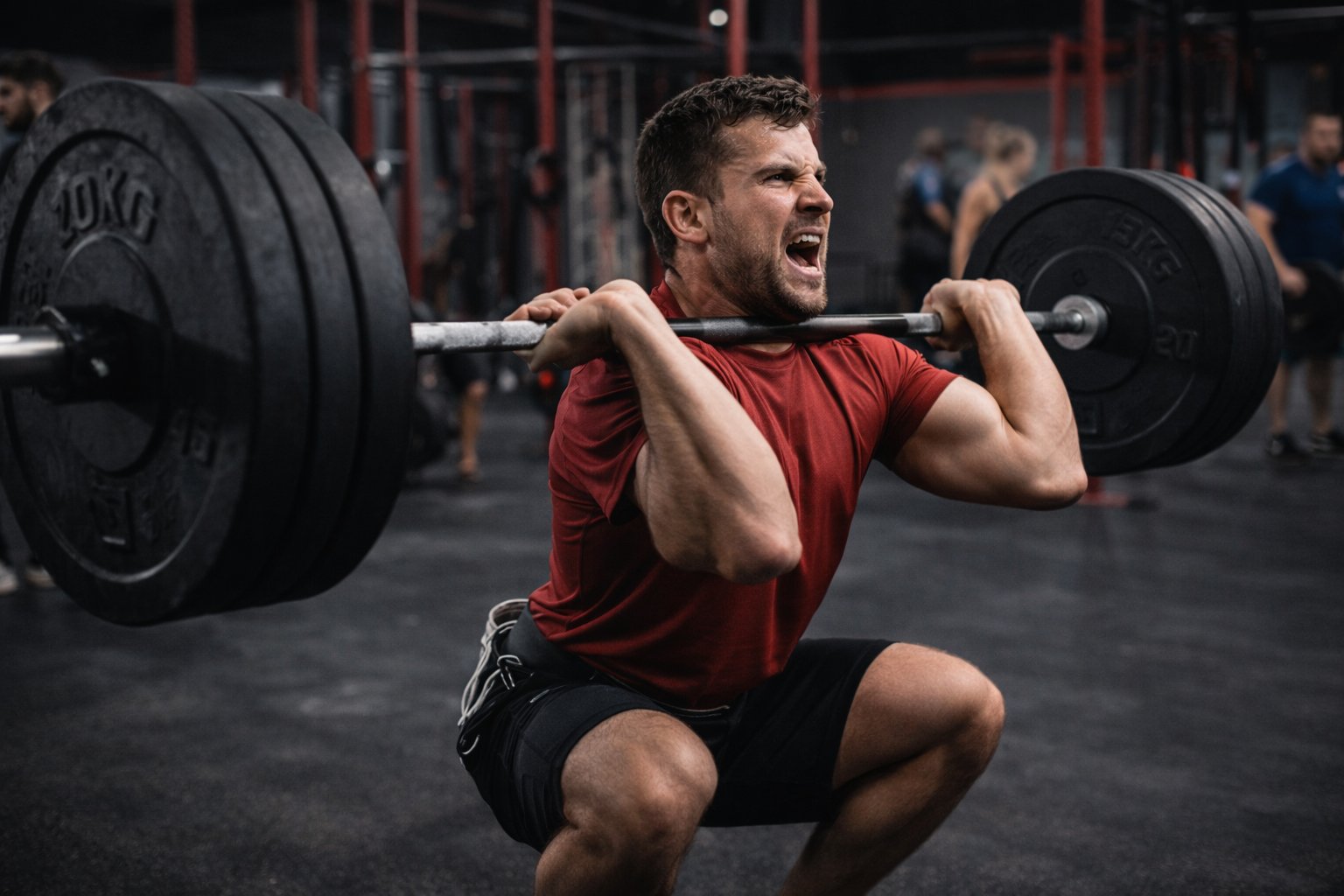 CrossFit a Monza — atleta esegue squat con bilanciere pesante durante il WOD in palestra